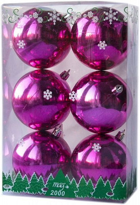 Набор игрушек шары глянцевая фуксия Девилон d80 мм 6 шт./уп. 