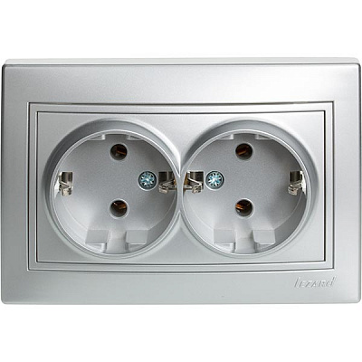 Розетка подвійна із заземленням Lezard Mira 16 А 250 В без шторок сірий 701-1010-127B