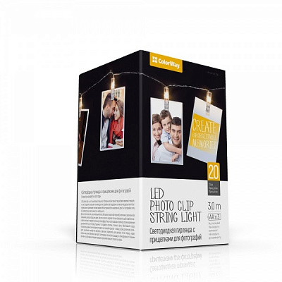Гірлянда світлодіодна з прищіпками для фото 20 LED/3M (CW-LCP-20L30B) 20x4,5 Вт білий CW-LCP-20L30B