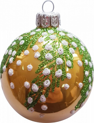 Куля новорічна Юріта Гілка зі снігом шампань глянець А70082М 70 мм пісочний