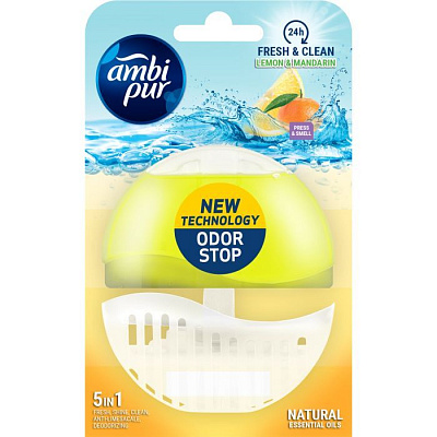 Туалетний блок гелевий Ambi Pur Odor Stop 5в1 Лимон і мандарин, 55 г 0,055 л 816263