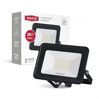 Прожектор светодиодный Maxus 30 Вт черный 1-MFL-04-3050 