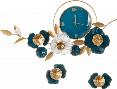 Часы настенные металлический 100х53 см бирюзовый с золотым