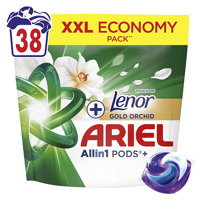 Капсулы для машинной стирки Ariel Все в 1 Прикосновение Lenor Золотая орхидея 38 шт.