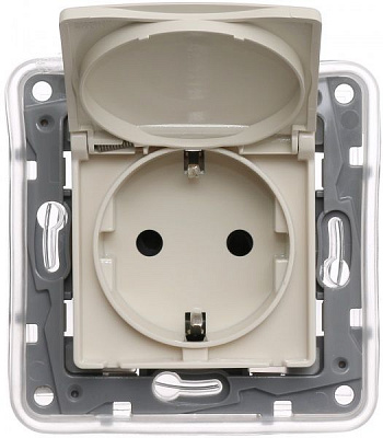 Розетка с заземлением Legrand Etika со шторками с крышкой слоновая кость 672332