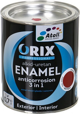 Эмаль Atoll ORIX COLOR 3 в 1 RAL 3002 красный глянец 0,7л