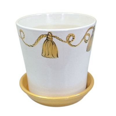 Горшок керамический Ориана-Запорожкерамика Вуаль кисточка золото круглый 4л белый (071-01-019) 