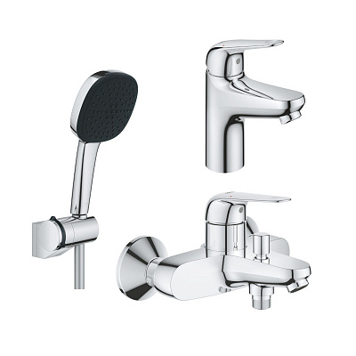 Набір змішувачів Grohe 3 в 1 (змішувач для умивальника, змішувач для ванни, душовий комплект) 24318001+24335001+26943001