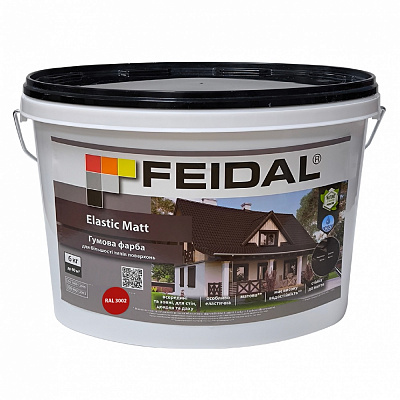 Краска резиновая водоэмульсионная Feidal Elastic Matt Ral 3002 мат красный 6кг
