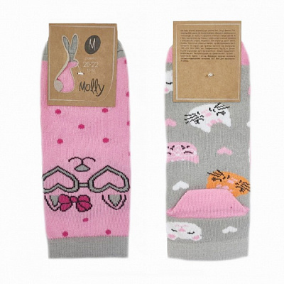 Комплект носков унисекс Molli Котики р. 20–22 розовый серый 