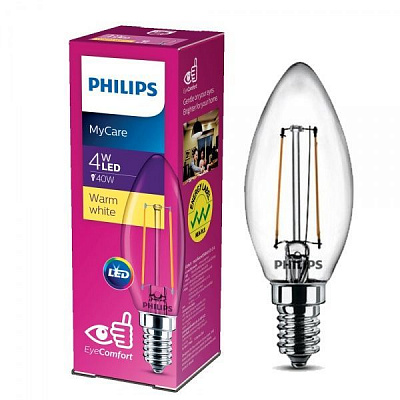 Лампа светодиодная Philips Classic 4 Вт B35 прозрачная E14 220 В 3000 К 