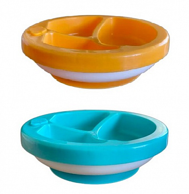 Тарелка секционная Lindo с подогревом на присоске голубая (А 51)