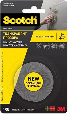 Монтажна двостороння стрічка 3M VHB Clear прозора 6 мм х 2 м товщина 0,5 мм