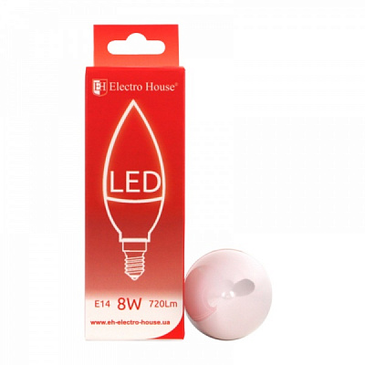 Лампа светодиодная ElectroHouse 8 Вт C37 матовая E14 220 В 4100 К 