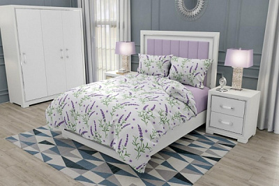 Комплект постельного белья Лаванда евро белый с принтом Rigel 