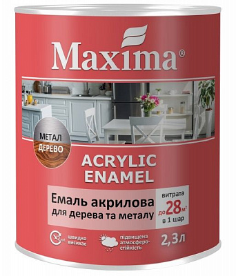 Емаль акрилова Maxima для дерева та металу білий шовковистий мат 2,3л 2,3кг