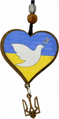 Підвіска дерев'яна Серце 15 см жовто-блакитний P-2208