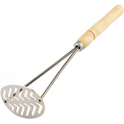 Картоплем'ялка металева з дерев'яною ручкою