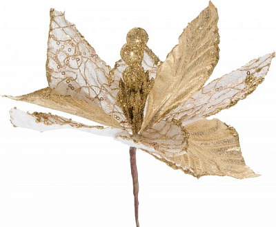 Декорация новогодняя Цветок пуансеттия 23 см золотистая EY15801 