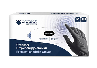 Перчатки медицинские PROTECT нитриловые черные р.M 100 шт./уп.