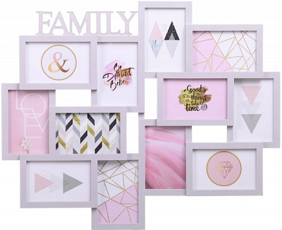 Фотоколаж Family 61,5х50,5х2,5см 12 фото 10x15 см сірий