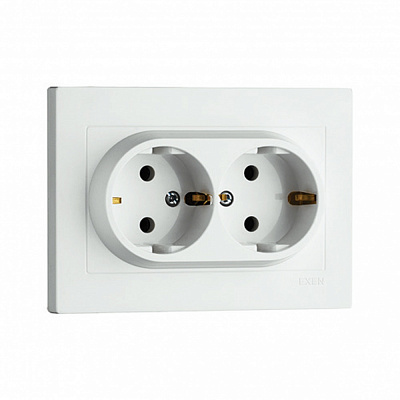 Розетка подвійна побутова із заземленням EXEN Karell IP20 білий 200-010103-245
