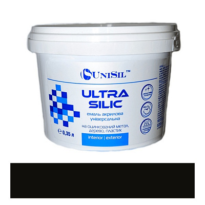Антикорозийная акриловая эмаль UniSil Ultra Silic черный шелковистый глянец 0,35л