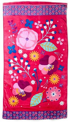 Полотенце Клумба коралловая с лиловым бордюром 75x150 см 