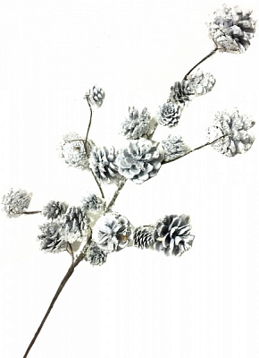 Декорація новорічна Dalian Everglory гілка з шишками і краплинами 80 см 19A9159