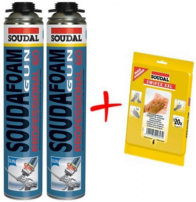 Пена монтажная SOUDAL Soudafoam Gun P60 2шт + салфетки SWIPEX 1 уп в подарок
