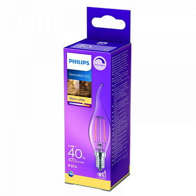 Лампа светодиодная Philips FIL DIM BA35 4,5 Вт E14 2700 К 220 В прозрачная 929002430566 