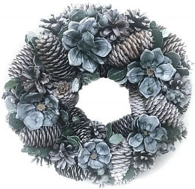 Вінок новорічний з шишками, листками і сухоцвітами 709317113 d300 мм