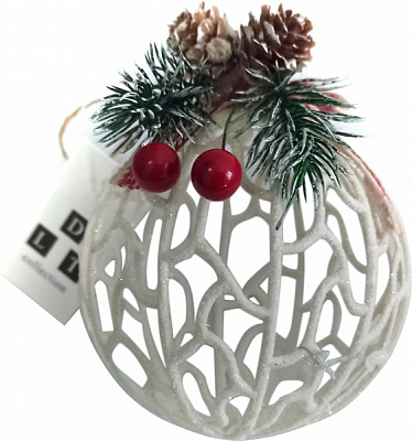 Куля ажурна з декором d 90 мм білий