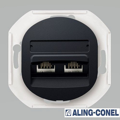 Розетка комп’ютерна подвійна Aling-Conel Eon без кришки чорний глянець E614.E