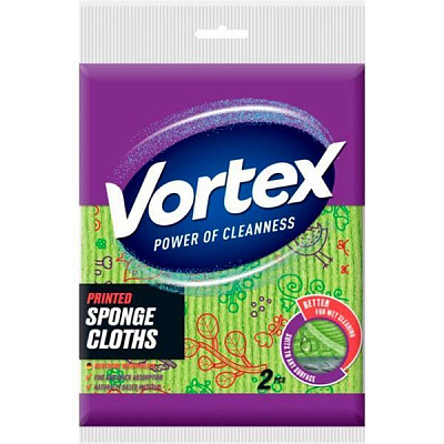 Салфетка универсальная Vortеx с принтом 17,5х18 см см 2 шт./уп. / зеленый