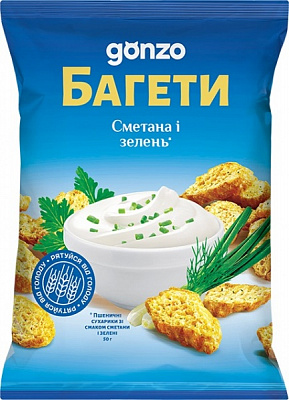 Пшеничные сухарики GONZO со вкусом сметана и зелень 50 г