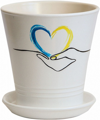 Вазон керамічний Модерн Україна у долоні круглий 1 л білий із малюнком (068-1-026)