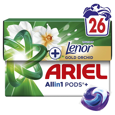 Капсулы для машинной стирки Ariel Все в одном Lenor Золотая орхидея 26 шт.
