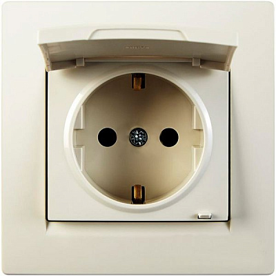 Розетка с заземлением UP! (Underprice) One с крышкой бежевый 706-0303-123B