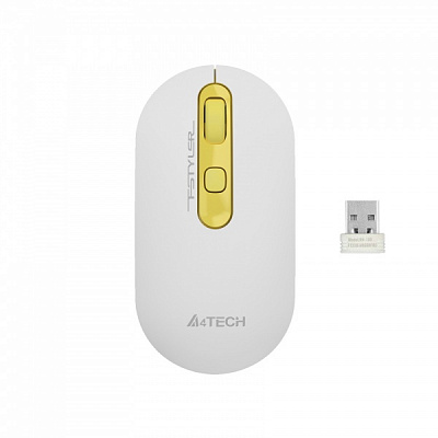 Мышь A4Tech беспроводная бесшумная white/yellow (FG20S (Daisy)) 