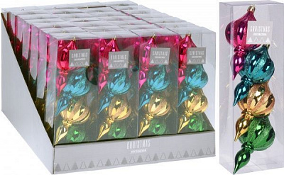 Набор елочных игрушек пластиковых разноцветных 60х115 см 11,5 см 4 шт./уп. 