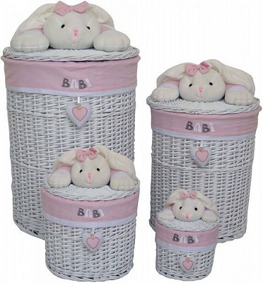 Корзина плетеная с текстилем Tony Bridge Basket детская 18x18 см JMN20-2RD-4 