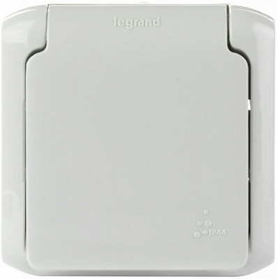 Розетка із заземленням Legrand Quteo 2x2К+З IP44 зі шторками з кришкою сірий 782351