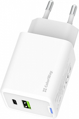 Мережевий зарядний пристрій ColorWay GaN Mini 45W PD Port PPS USB (Type-C PD + USB QC4.0) білий (CW-CHS060PD-WT)
