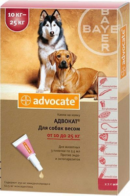 Капли Bayer для собак Advocate 1х2,5 мл до 10-25 кг 91029