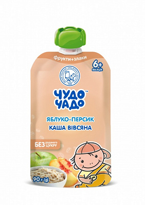 Пюре фруктовое Чудо-Чадо яблоко-персик-каша овсяная 90 г 