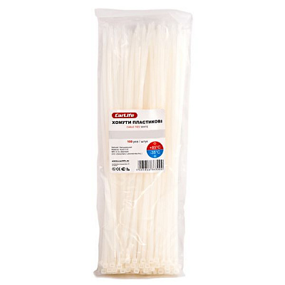 Стяжка кабельная CarLife 3,6х150мм белая