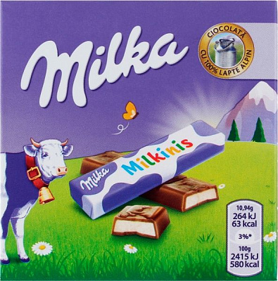 Молочный шоколад Milka Milkinis з молочною начинкою, 43,75 г (7622201403201)
