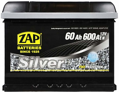 Аккумулятор автомобильный ZAP Silver 6СТ- 60Aз L2 (560 85) 60Ah 600A 12V «+» справа