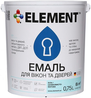 Эмаль Element акриловая для окон и дверей белый шелковистый мат 0,75л